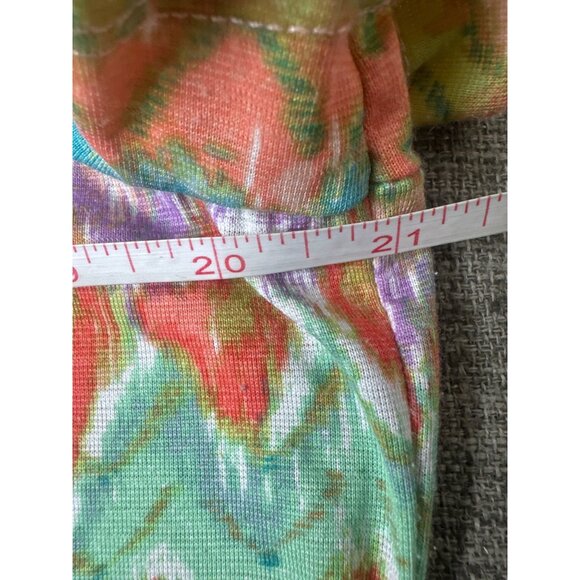 Rafaella Womens Large Shirt Coral Orange Green Cowl Neck Short Sleeve Boho Top - Picture 6 of 7